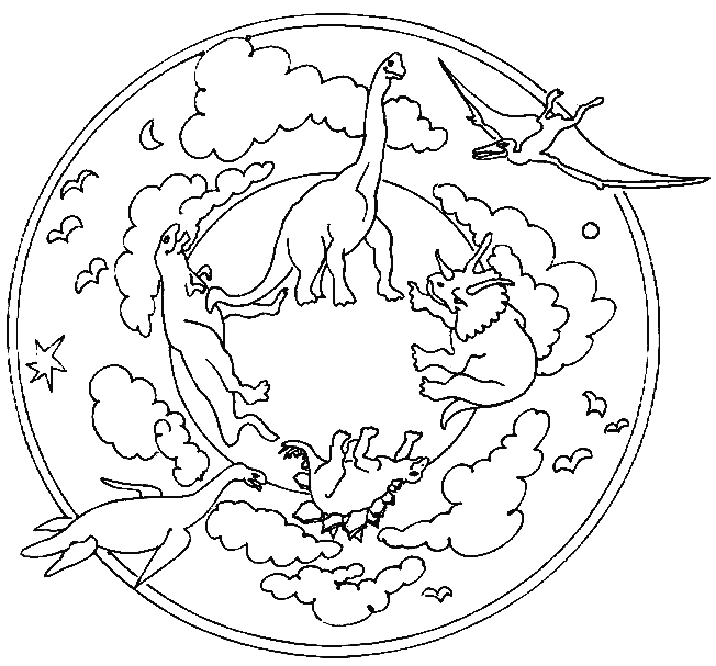 Print Mandala dinosaurussen kleurplaat